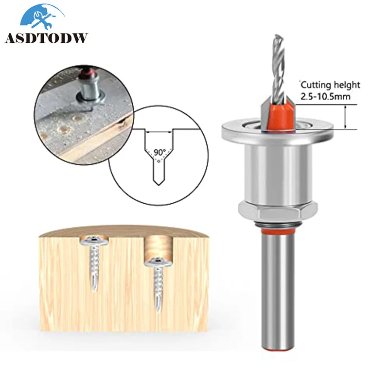 

Carbide Tipped 90° Countersink with Adjustable Multifunctional Round Shank Woodworking Drill Bit Taper Drill Bit