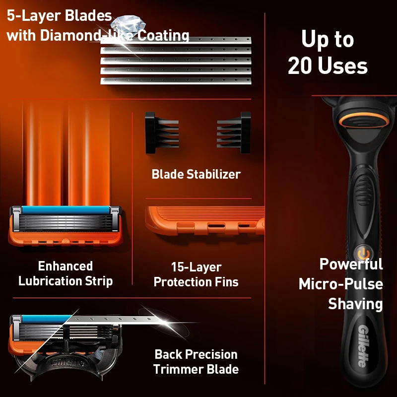 질레트 남성용 프로글라이드 파워 전기면도기 5중날 코팅 마이크로 진동 기술 블레이드 편안한 면도