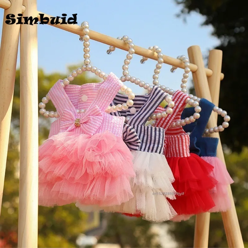 Dog Summer Dress Princess Cat Lace Stripe Skirt for Small Medium Chihuahua