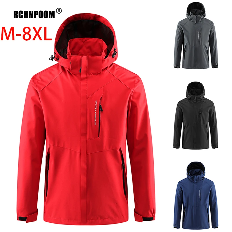 

Men's Outdoor Waterproof Jacket Windbreaker Outwear Windproof Breathable Hooded Jacket Male Spring Autumn Plus Size Coats M-8X