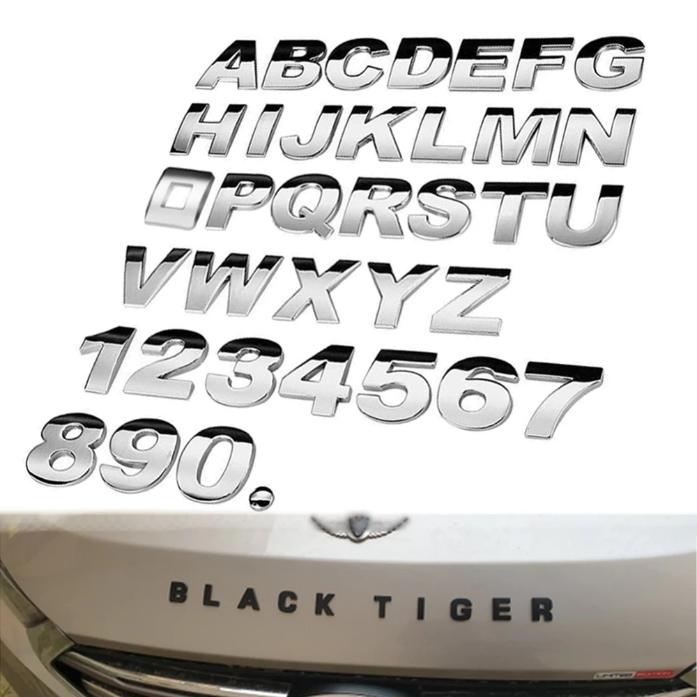 3D Silver Chrome Car Decals 25mm Metal Letter and Number Stickers