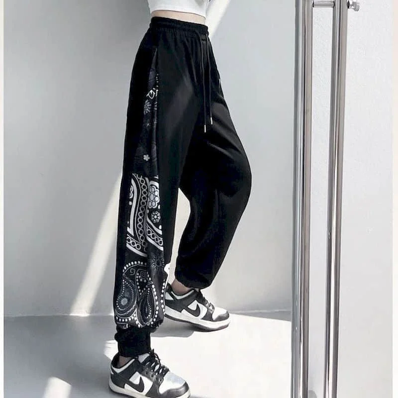

High Street Pants Hip-hop Pants Elastic Waist Pants Oversized Trousers Women Loose Korean Style Sport Sweatpants Casual Leggings