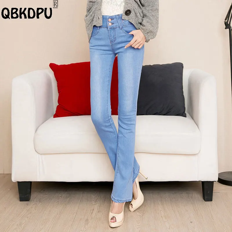 

Korean High Waist Flares Jeans Big Size 25-34 Skinny Bell-Bottom Jean Pants Women Wash Casual Spring Slim Denim Pantalones