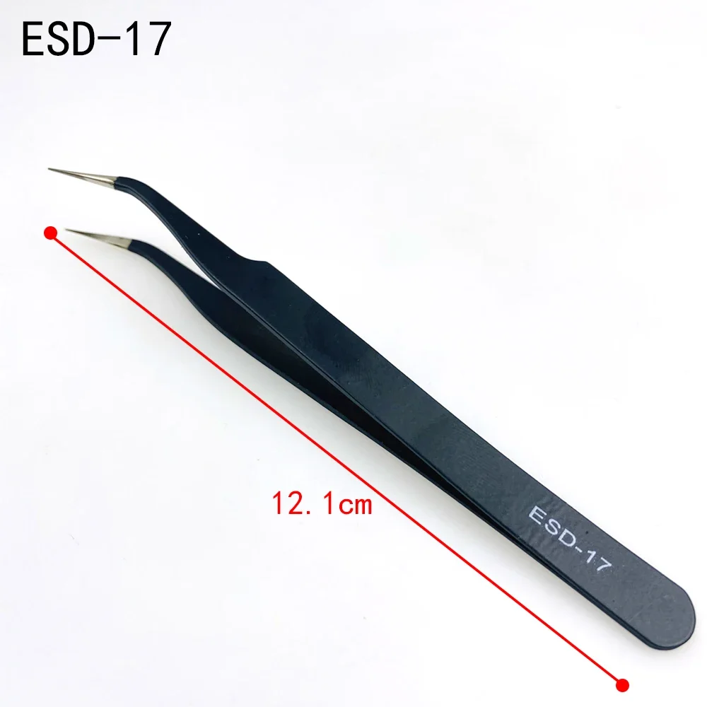Precision Tweezers 9pcs/set Anti-static ESD Stainless Steel Curved Straight for Maintenance Repair