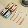 Wheat Straw Cutlery Students Spoons Forks Chopsticks with Box Tableware Travel Portable Travel Detachable Kitchen Accessories 1