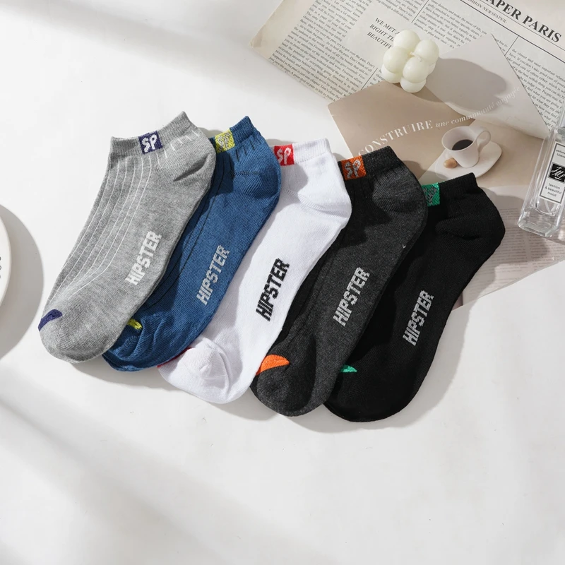 5 Pairs Men's Socks High-Quality Spring and AutumnThickened Breathable Boat Socks Low Cut Shallow Mouth Casual Socks