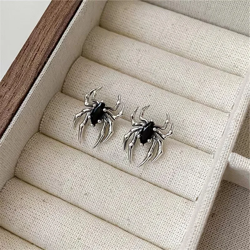 Spider Earrings Halloween Gothic Retro Old Spider Zircon Earrings Women Fashion Design Black Zircon Earring Party Jewelry Gifts