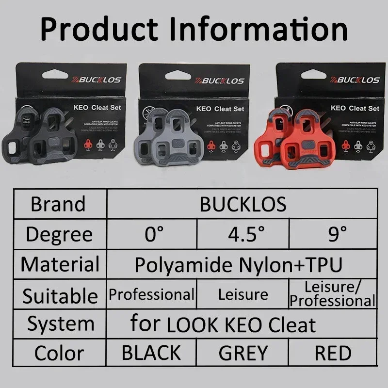 BUCKLOS for KEO Bike Cleats for LOOK KEO Road Bicycle Pedals Cleat Self-locking 0/4.5/9 Degree Cycling Shoes Cleats Pedal Clip bike cleats