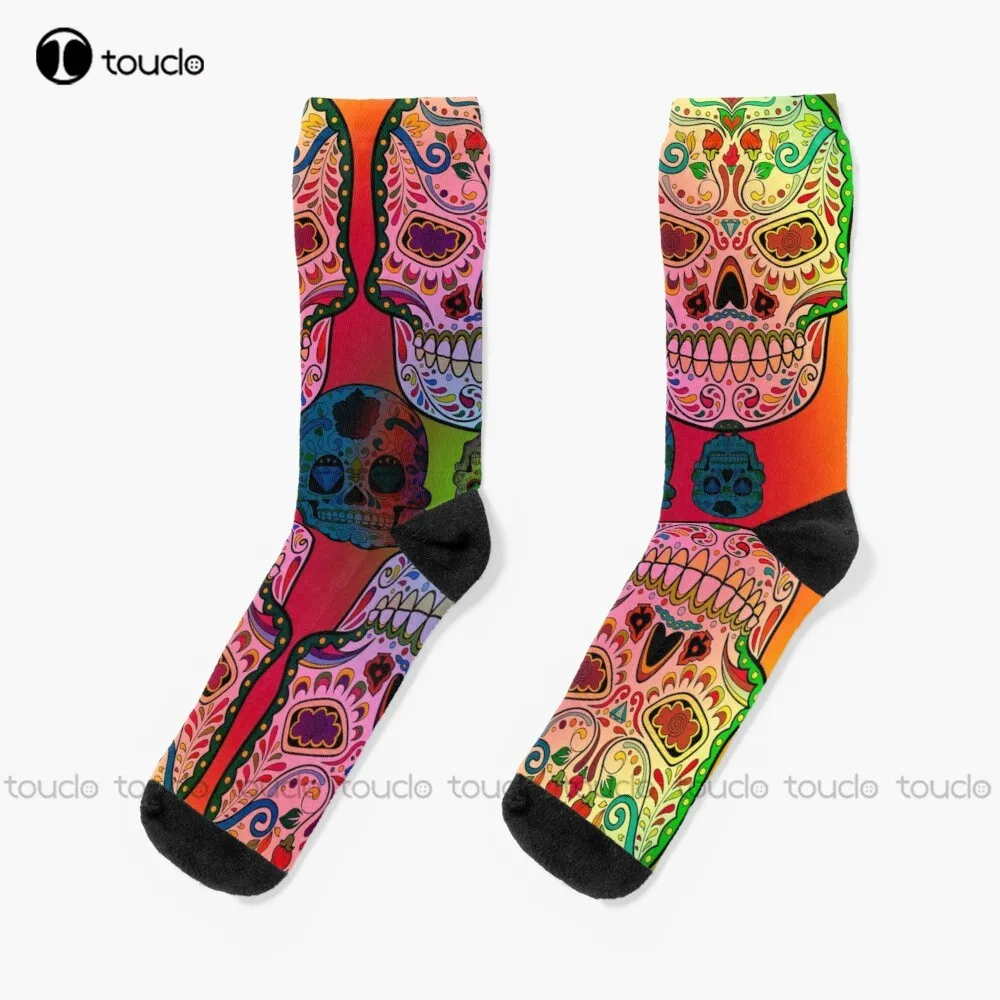 

Sugar Skulls Socks Halloween American Flag Socks Fashion Creative Leisure Funny Art Abstract Oil Painting Socks Unisex Adult