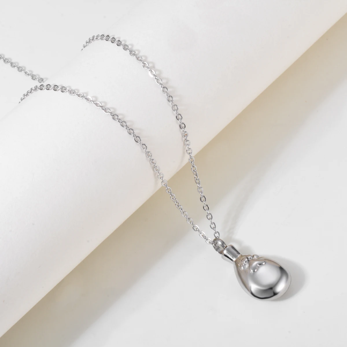Drop Water with Paw Print Urn Necklace Stainless Steel Cremation Pendant For Ashes Keepsake Jewelry For Pet with funnel Knit 2