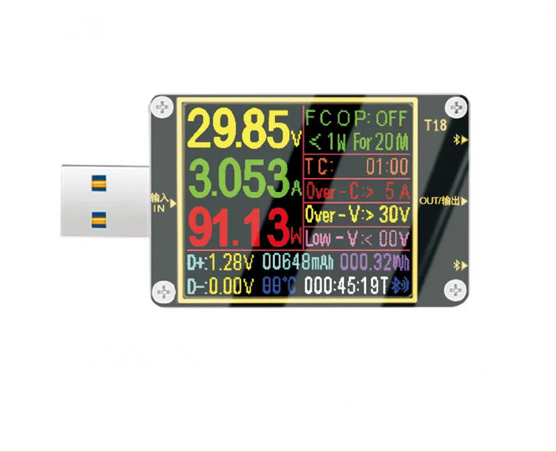 

USB tester T18 digital dc power volt meter voltmeter ammeter Current voltage doctor 1.8" qc2.0 PD3.0 18 in 1 detector