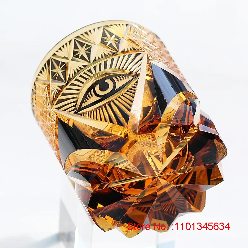 Eye Of God Crystal Drinking Glass Luxury EDO Kiriko Wine Glass Illuminati Power Symbol Rock Tumbler Whisky Brandy Snifter For Boss