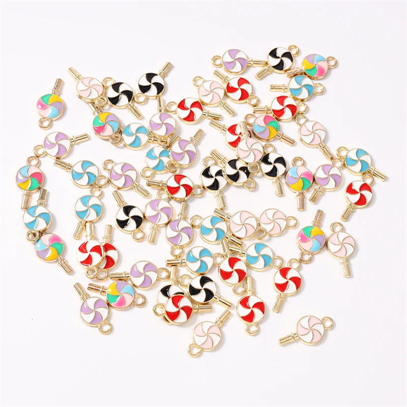 10 Stück 9x17mm Niedliche Bunte Emaille-Lebensmittel-Lollipop-Anhänger Passend für Halsketten Ohrringe Armbänder DIY Basteln Schmuckherstellung Geschenke