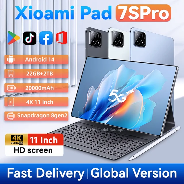 New 2025 7S Pro Tablet 4K Screen Android 14 System Dual-Mode 5G and Wi-Fi 20000mAh 22GB RAM 2TB Storage with Snapdragon 8gen2