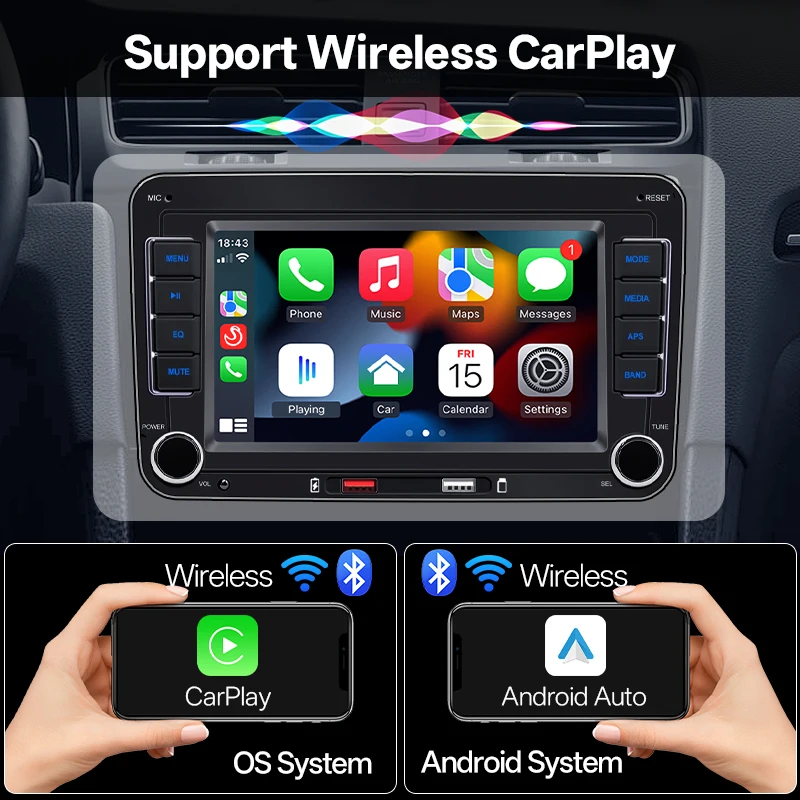 7" 2din Car Radio Multimedia Bluetooth MP5 Player With Wireless Carplay Android