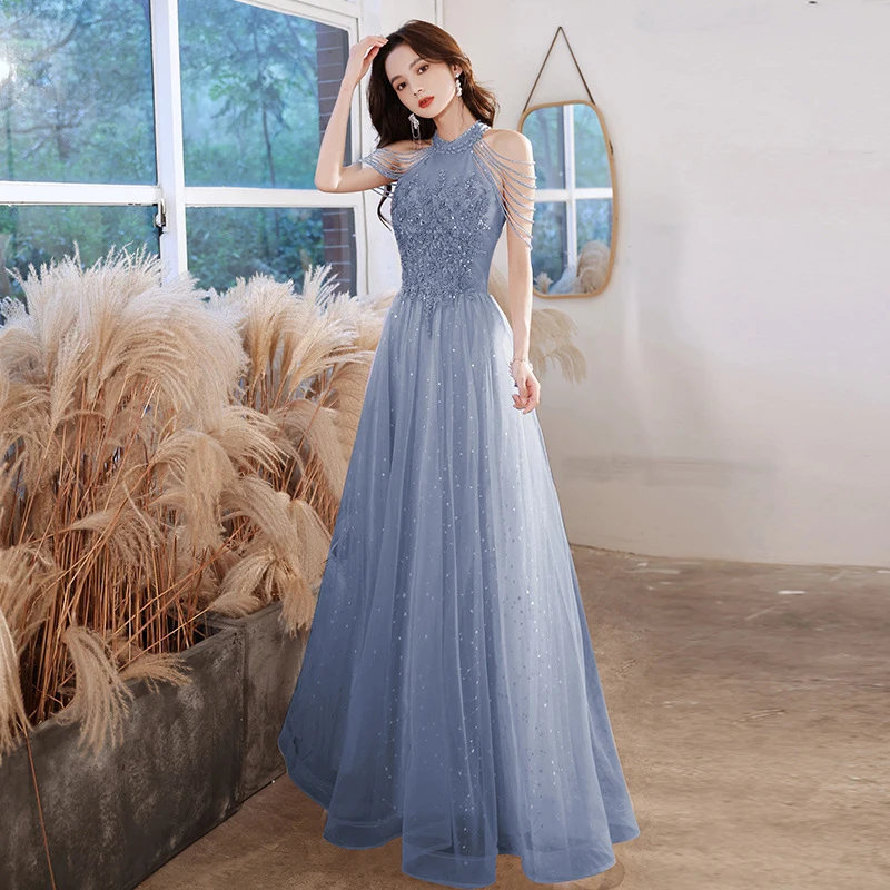 2023 Hot Pink Evening Dress Women's New Style Temperament Celebrity Banquet Bridesmaid Engagement Birthday Host Dress