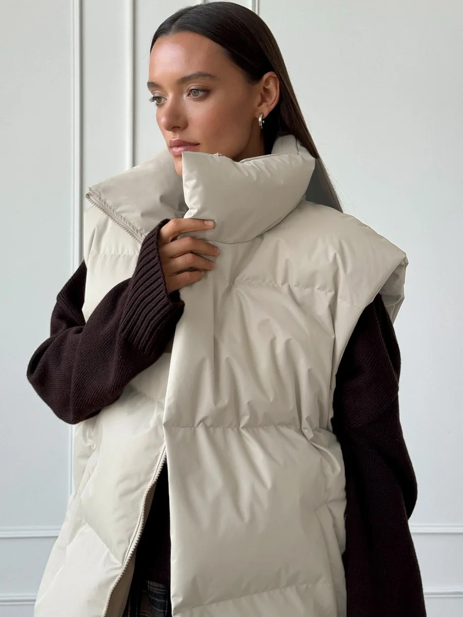 Casual Loose Sleeveless Jackets Parkas Female Winter New Streetwear Outwear For Women Lapel Tank Top Patchwork Coat