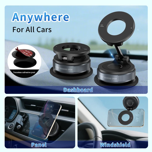 K007 Forte supporto magnetico per telefono da auto Design pieghevole 360 ° Supporto sottovuoto regolabile per auto/scrivania/bagno/uso universale 3