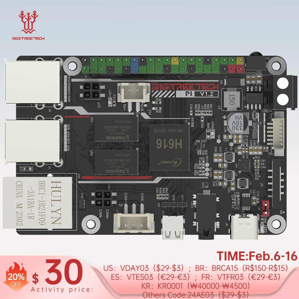 Bigtreetech Btt Pi V1.2 Board 64 Bit Quad Core Cortex-A53 Arm Vs Raspberry Pi Orange Pi Pi4B + Aggiornamento Cb1 Per Stampante 3D Klipper
