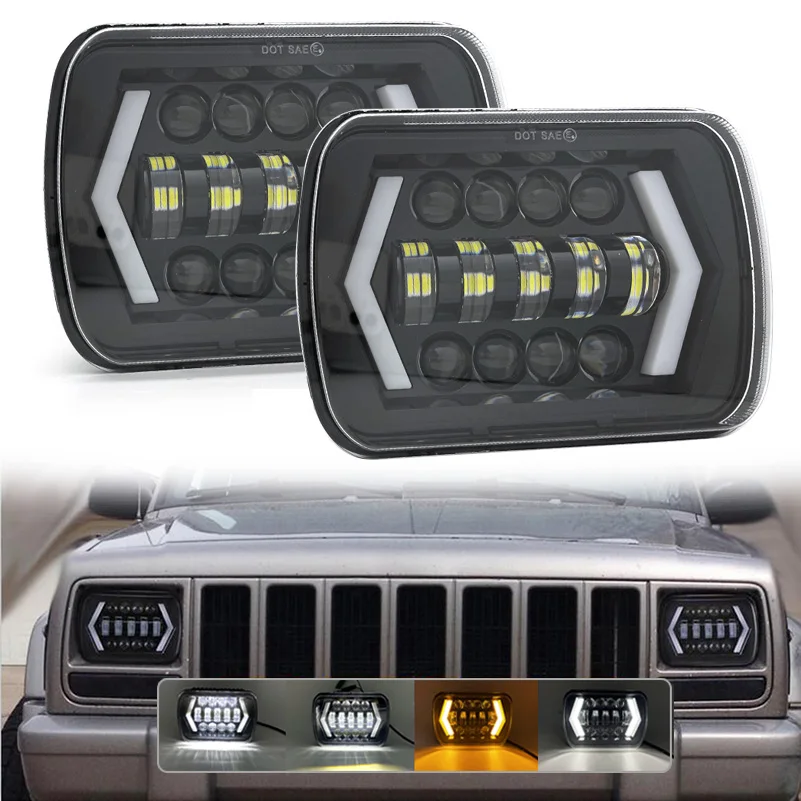 5X7 Pollici Led Faro Quadrato Per Toyota Pickup Forjeep Cherokee Xj /Wrangler Yj Hi-Lo Beam Drl Indicatore Di Direzione Faro 7X6"