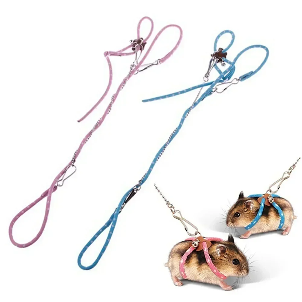 Pet Adjustable Soft Harness Bell Leash Set Mouse Hamster Ferrets Rat Pet Pig Leash Hamster Harness Rope Anti-bite Walking