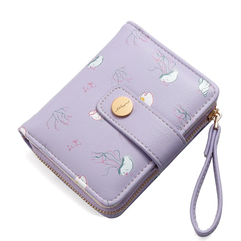 Cute Printed Girls Short Wallet Multi-Slot ID Card Case Hand-Held Zipper Coin Purse Ladies Billiteras De Mujer Carteras