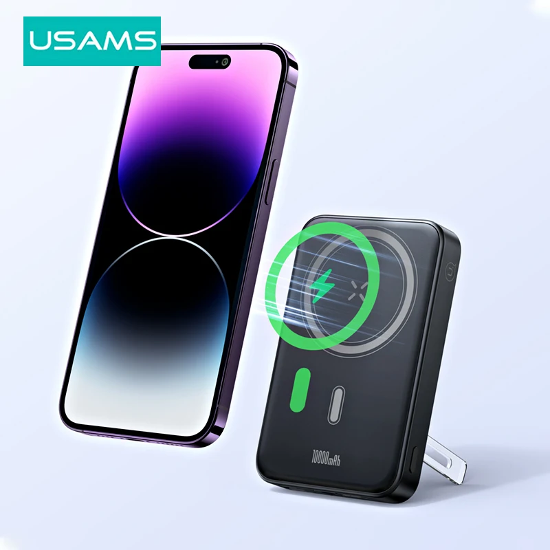 

USAMS 10000mAh Wireless Power Bank 20W Type C PD Fast Charge Powerbank Portable Battery Phone Charger for iPhone 15 14 13 12 11