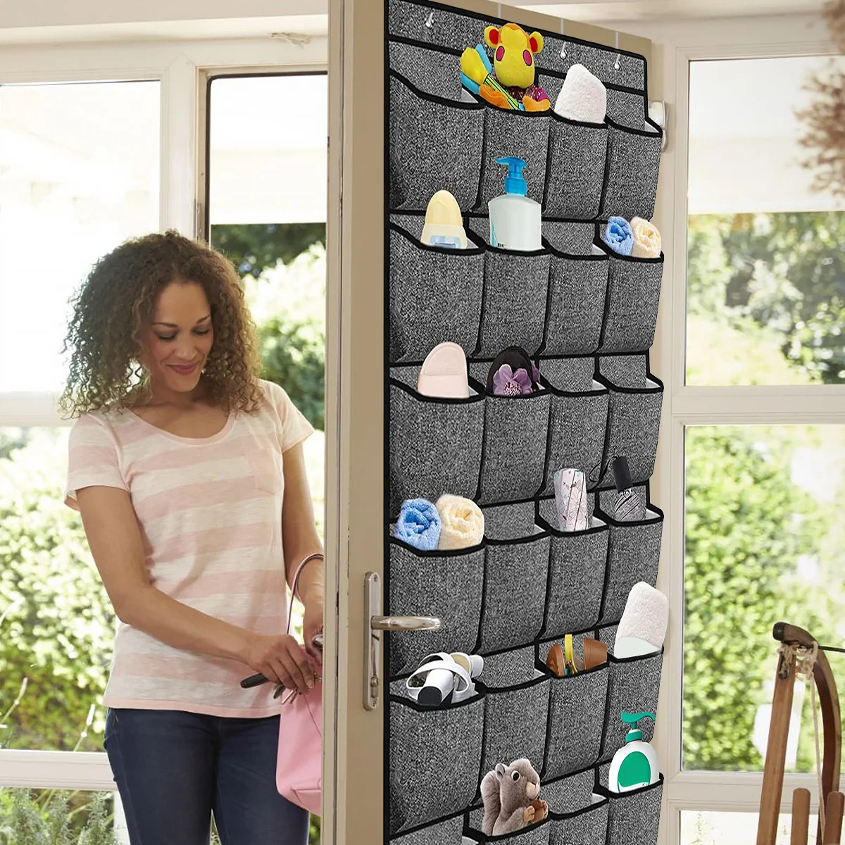 24 Pockets Over the Door Shoe Rack Wall Mounted Hanging Shoe Organizer Fabric Holder Bag Closet Hanger