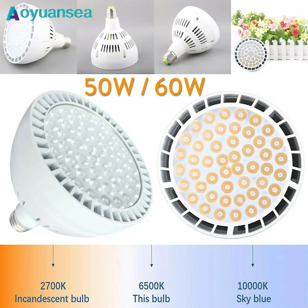 Aoyuansea Super Bright 50W 60W LED Spotlight Lamp 48LEDs Chips Replace 500W 600W Halogen Lamps 85-265V Cold Warm White 110V 220V