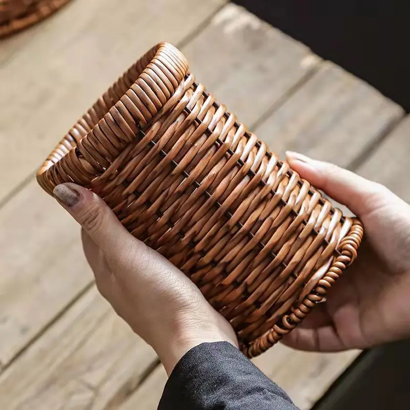 Handmade Rattan Storage Box Cosmetic Pen Holder Tea Ceremony Accessories Tableware Storage Decoration Household Storage Basket 2