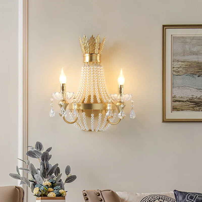 

French Luxury Wall Lamp LED High End Crystal Sconce Aisle Background Golden Stair Iron Wall Light For Bedroom Living Room Bed