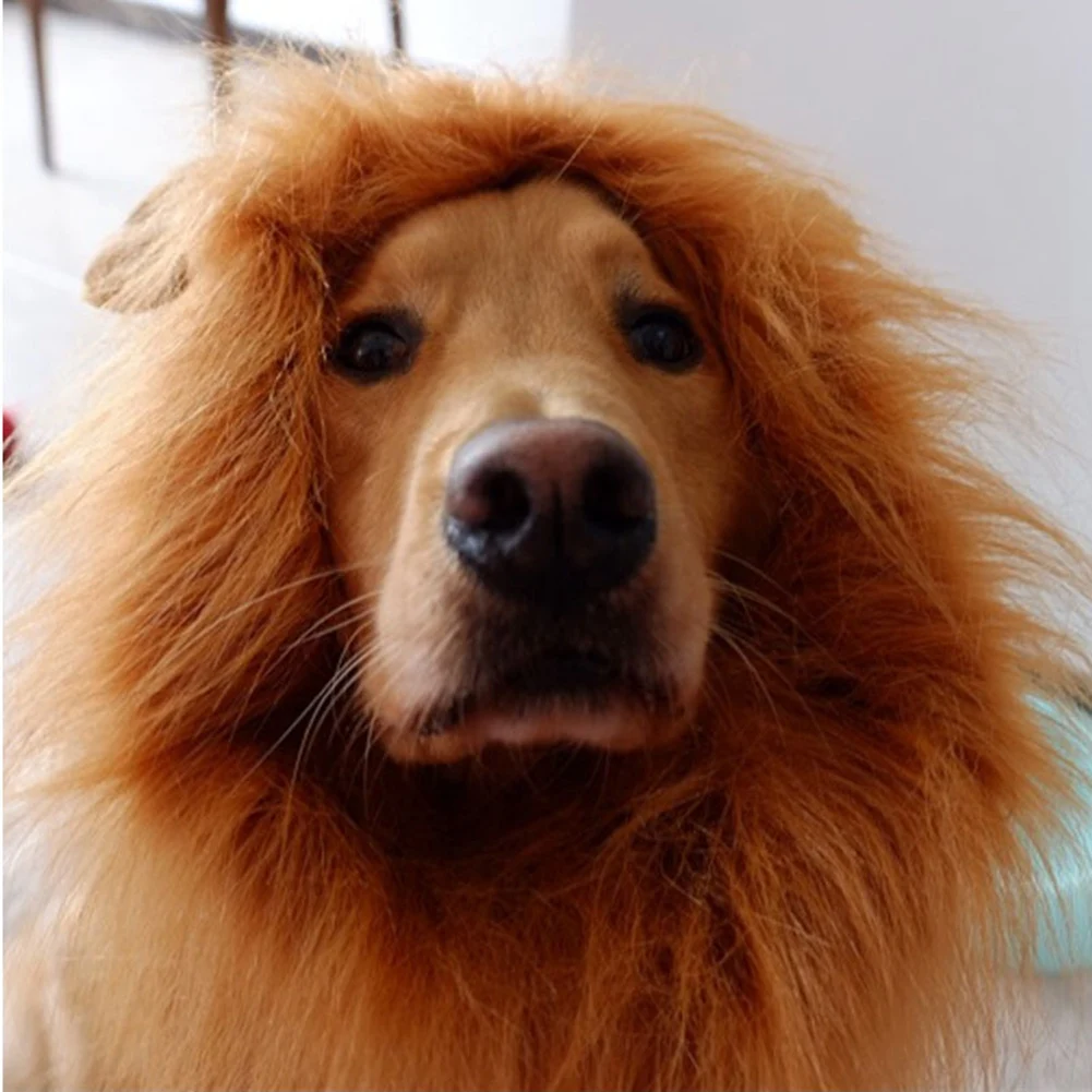 Pet Dog Cosplay Clothes Lion Mane For Dog Costumes Realistic Lion Wig For Medium To Large Dog + Ear Pet Supplies