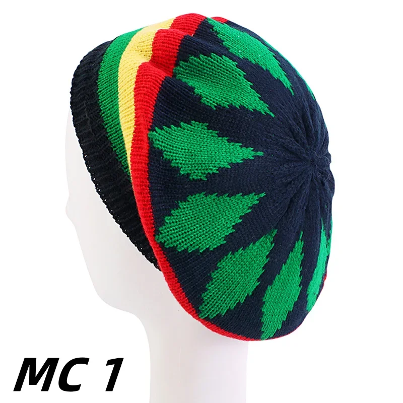 Reggae jamaikanische Strickmütze Bob Rasta Beanie Mütze Schädeldecke Retro Streifen bedruckte Baskenmütze Mütze Hip Hop Tanz Kopfbedeckung Fancy Party Hut – Detail 3