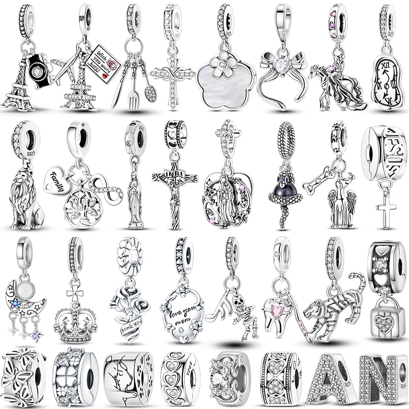 Charms Beads 925 Sterling Silver Bow Cross Life Tree Beads Fit DIY Bangle Bracelet Charm Pendant Jewelry