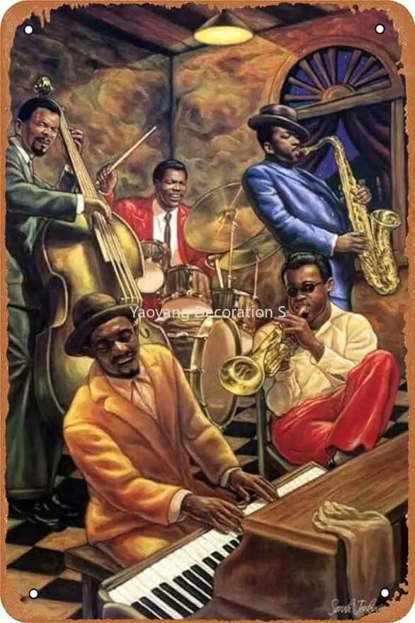 

Cool Jazz Tin Signs African American Musicians Metal Poster Vintage Wall Decor for Man Cave Garage Bar Pub