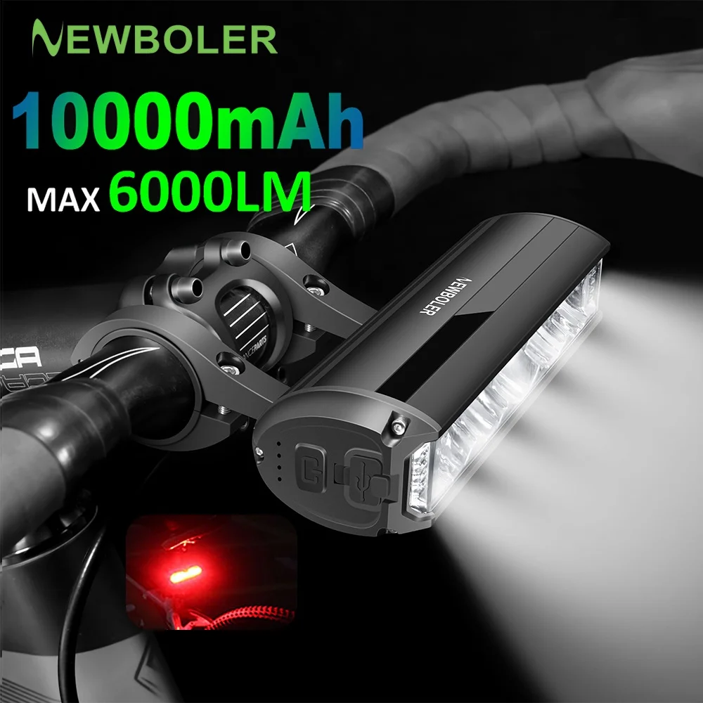 Фонарь велосипедный NEWBOLER, 10000 мАч, водонепроницаемый, с USB-зарядкой