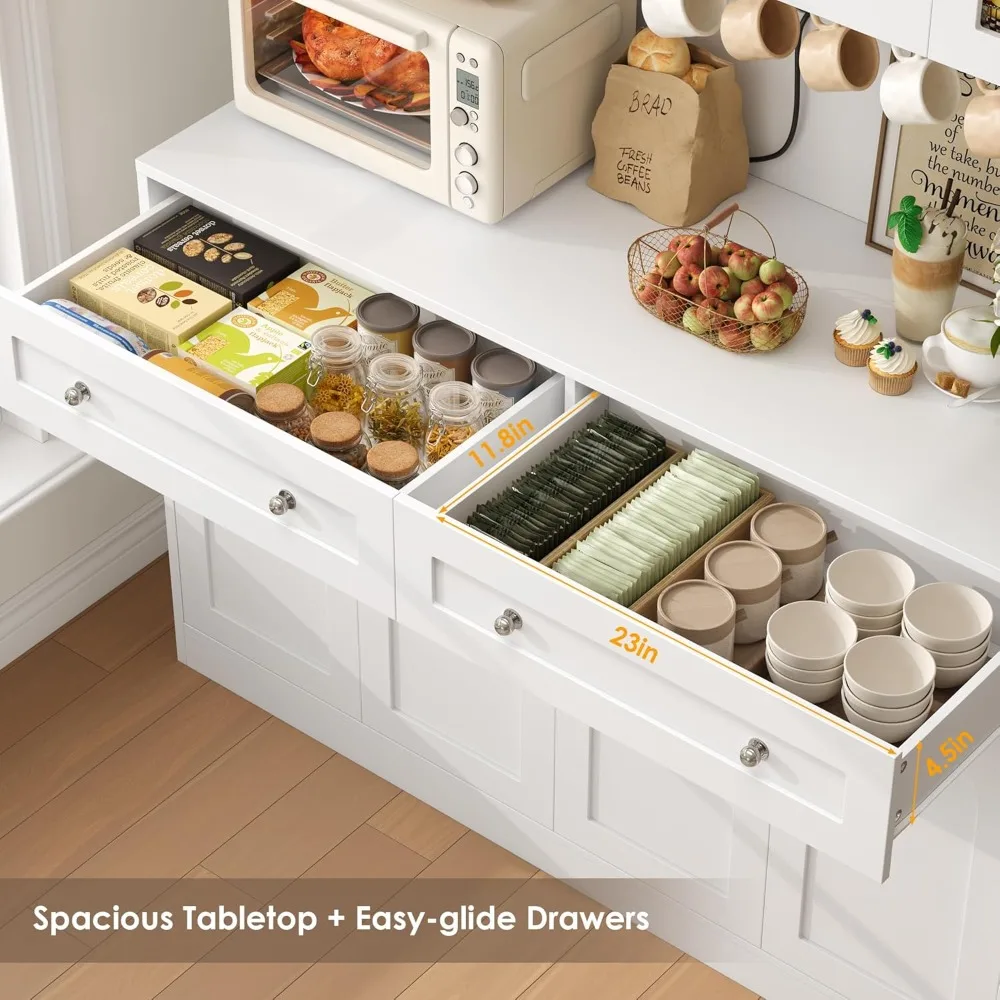 73" Tall Kitchen Pantry Cabinet with Countertop, 52'' Wide Storage Cabinet with Adjustable Shelves & Drawers, Customized 6