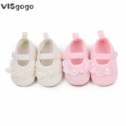 VISgogo Baby Girls Flats Ruffle Lace Princess Dress Shoes Non-Slip Crib Shoes Sneakers for Infants