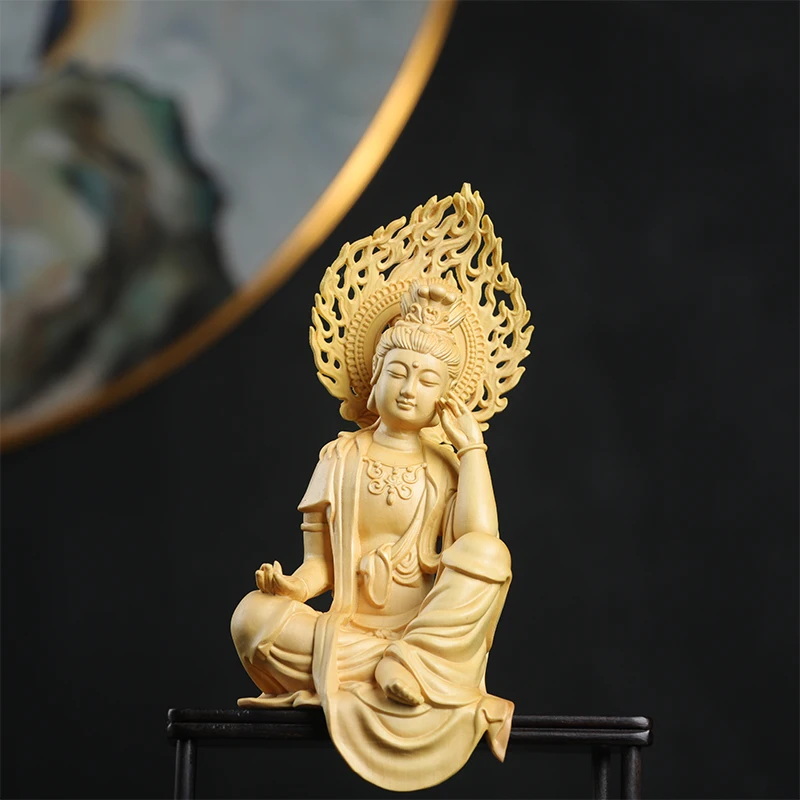 

16cm Boxwood Buddha Feng Shui Car Hanging Wood Statue Zen Real Wood Wood Sculpture Home Décor Rich God