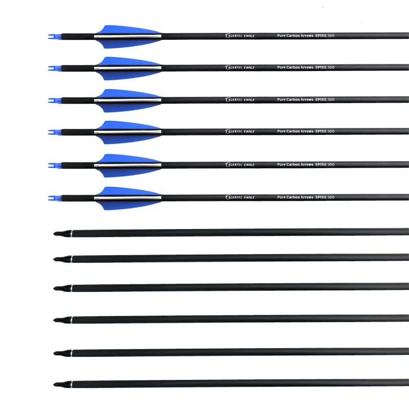 Archery Pure Carbon Arrow Spine 300 400 28/30/31 Inch ID6.2mm Compound Traditional Bow Accessories Outdoor Hunting