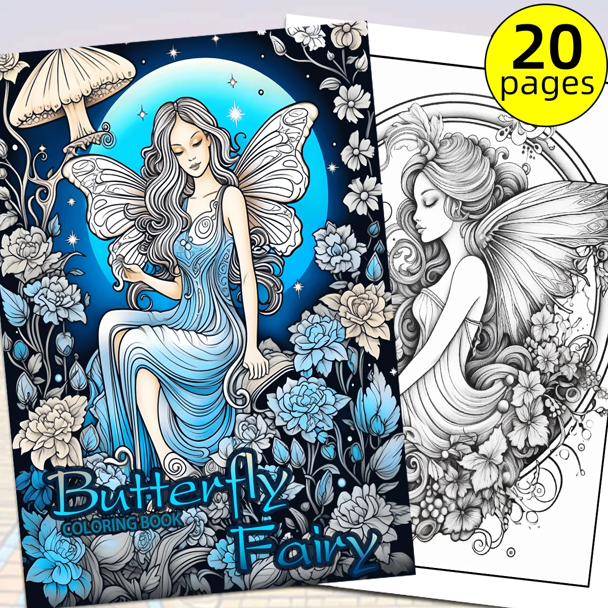 1PC Butterfly Fairy Coloring Book Drawings for Kids Teens Adults Creative Inspirational Stress Relief Relaxation 20 Pages