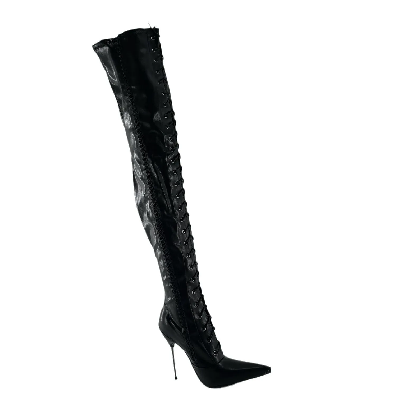 European and n sexy long pointed high-heeled over-the-knee boots shiny thin-heeled thigh boots steel pipe dancing shoes large si
