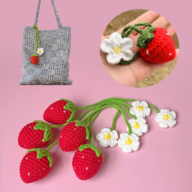 BOOFIRE Handmade Hand Knitted Strawberry Keychain