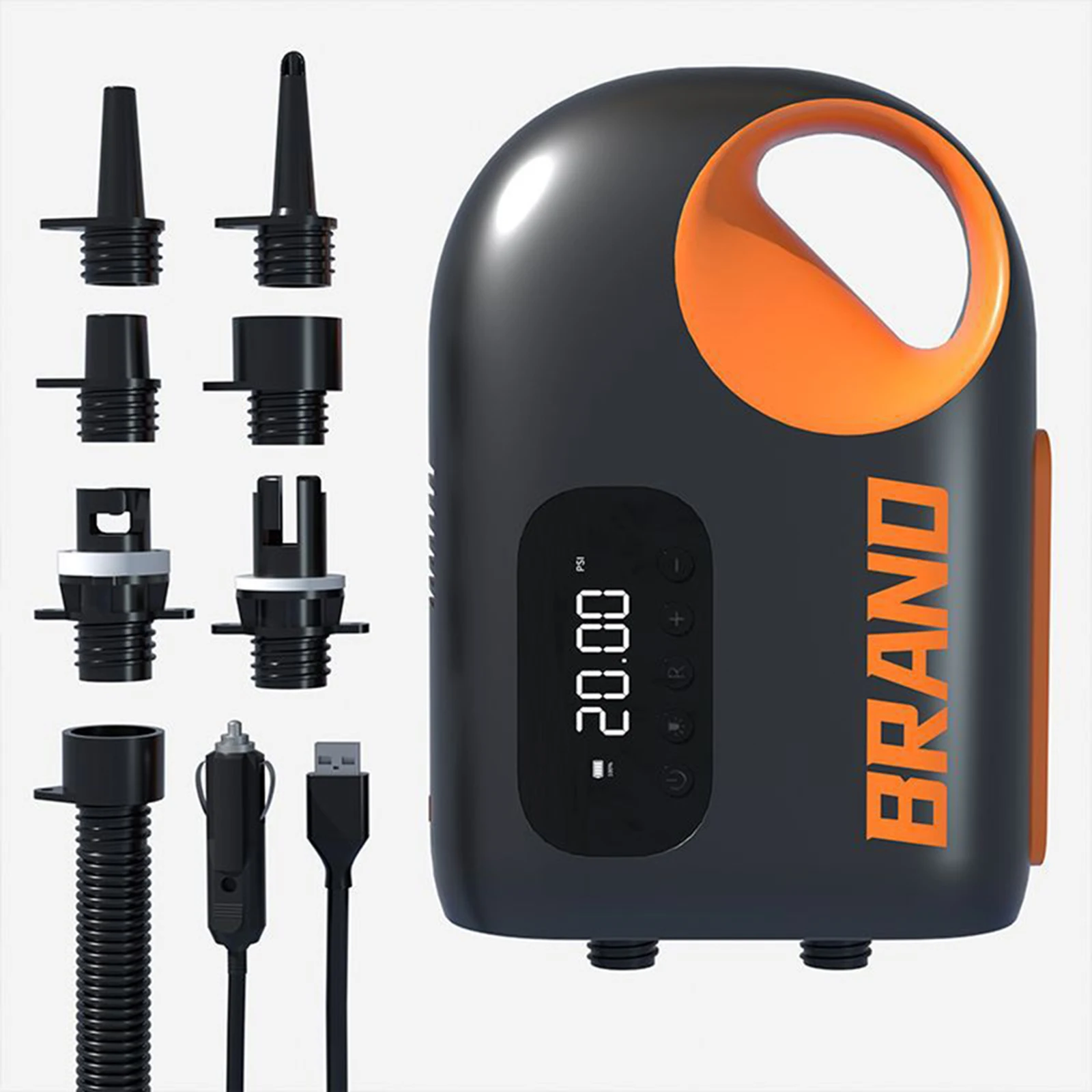 

Brand New Electric Air Pump Air Inflator Kit ABS+PA For Kayak LCD Screen Multi Purpose Portable USB Rechargeable