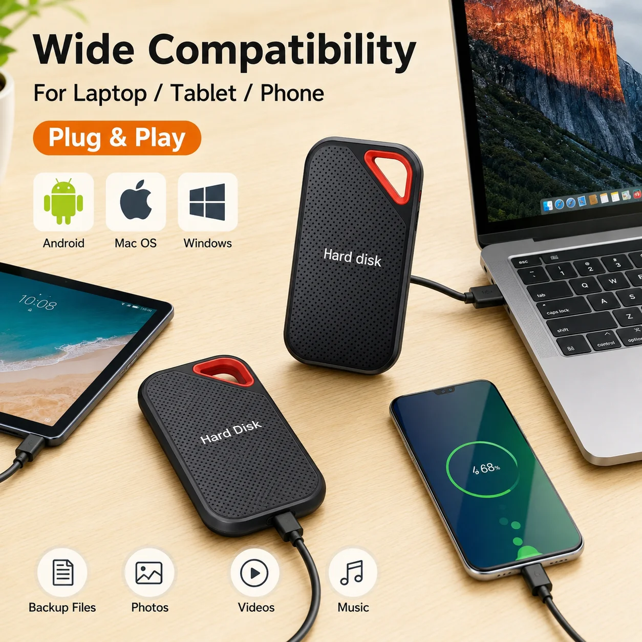 Light Pocket External Hard Drive1TB Hard Disk Storage Device Compatible SSD for MAC PC 6