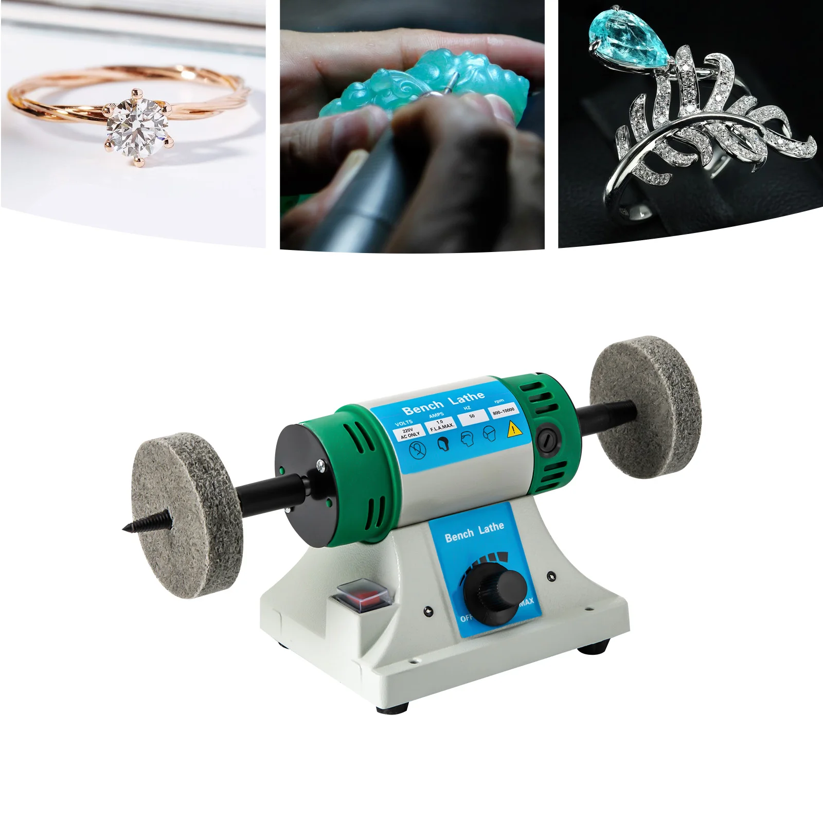 Bench Buffer Polisher 320W 800 10000rpm Variable Speed Grinding Machine with Wheels for Metal Wood Jewelry Polishing Auto Repair