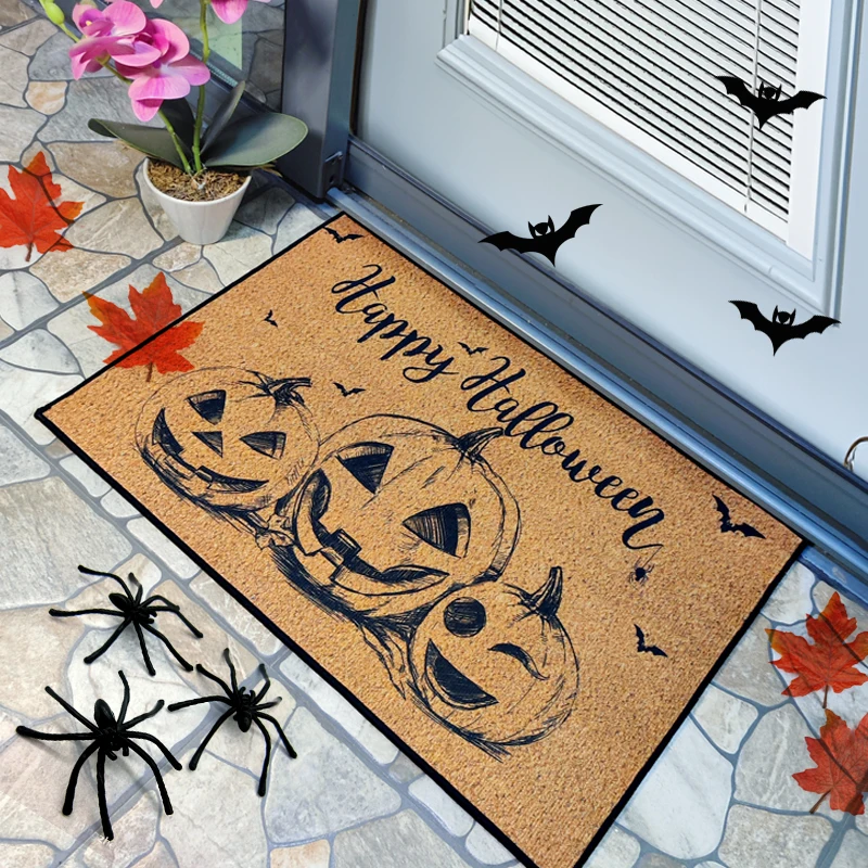

Happy Halloween printed doormats, pumpkin skull, outdoor and indoor doormats, anti-fouling, non-slip floor mats, home room decor