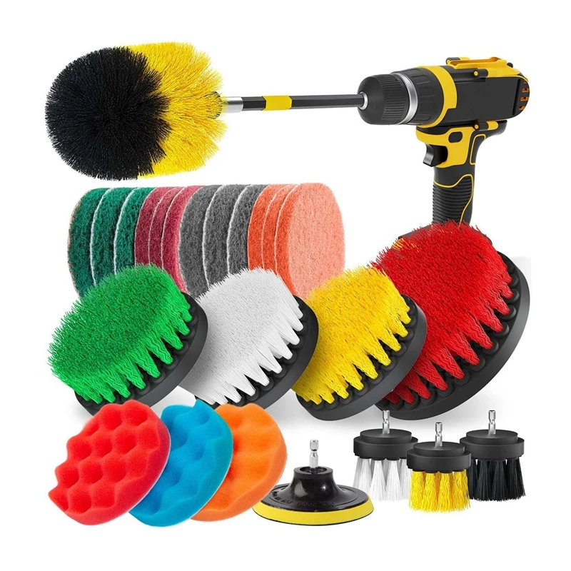 

Hot 25 Piece Drill Brush Power Scrubber Cleaning Brush Extended Long Attachment Set All Purpose Drill Scrub Brushes Kit