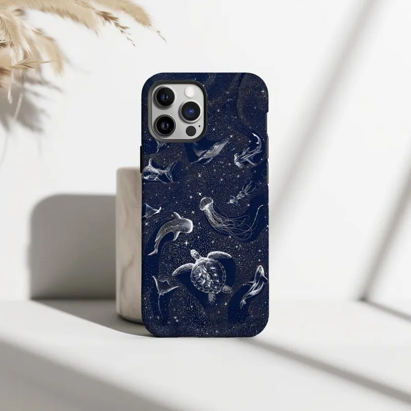 Navy Ocean Animals Magnetic Double-Layer Phone Case - Hard TPU Back Cover