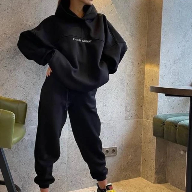 Women 2 Piece Set 2023 Autumn Sport Outfits Fleece Oversize Sweatshirt Suit  Solid Long Sleeve Hooded Top Elastic Waist Pant Lady - Hoodies &  Sweatshirts - AliExpress